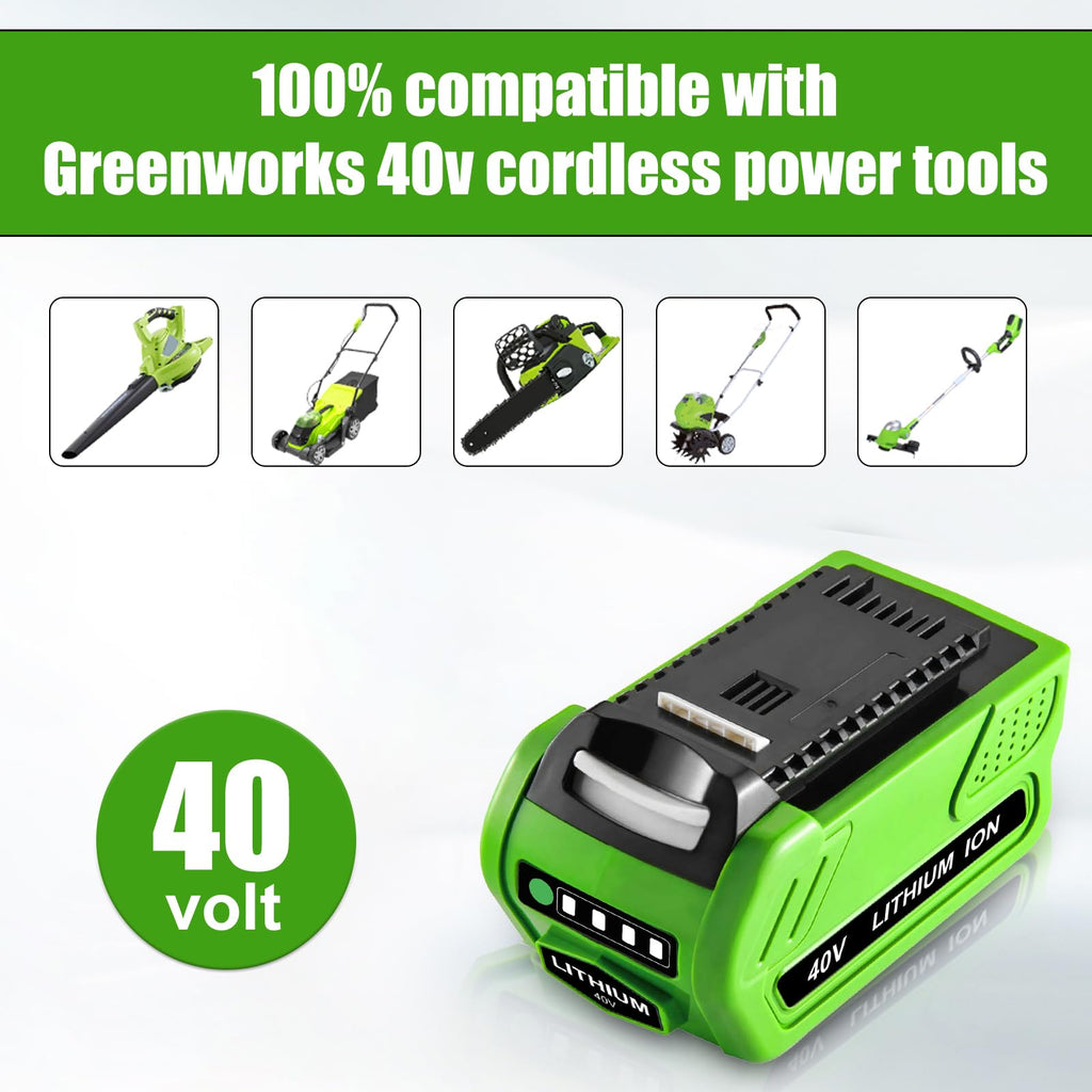 2 Pack 40V 6000mAh Ultra High Capacity Lithium Replacement Battery Compatible with Greenworks 40V Battery Power Tools 29252 20202 22262 25312 25322 20642 22272 27062 29462 Tool(NOT for Gen 1) (Green)