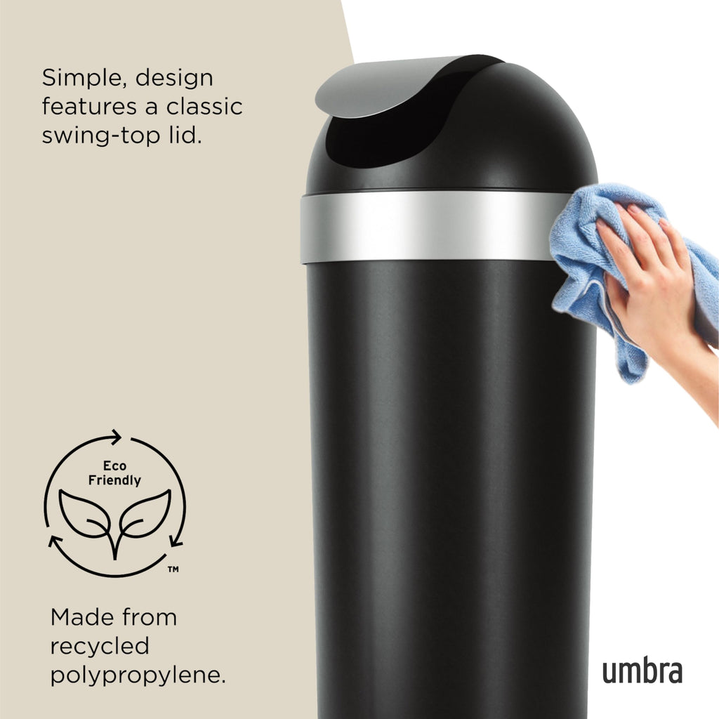 Umbra Venti Kitchen Trash Can, Swing Top Lid, 16 Gallon, Black/Nickel