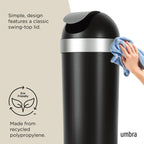 Umbra Venti Kitchen Trash Can, Swing Top Lid, 16 Gallon, Black/Nickel