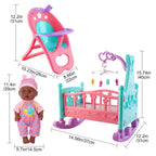 deAO Black Baby Doll Set - Mobile, High Chair, Stroller & Feeding Accessories - 21 Piece Play Set (Doll Included)