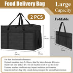 PEASUG 2PCS Insulated Bags for Food Delivery, XXXL Pizza Delivery Bags, Large Capacity Cooler Bag Keep Food Warm for Grocery Shopping and Catering, Foldable, Heavy-Duty (Black)