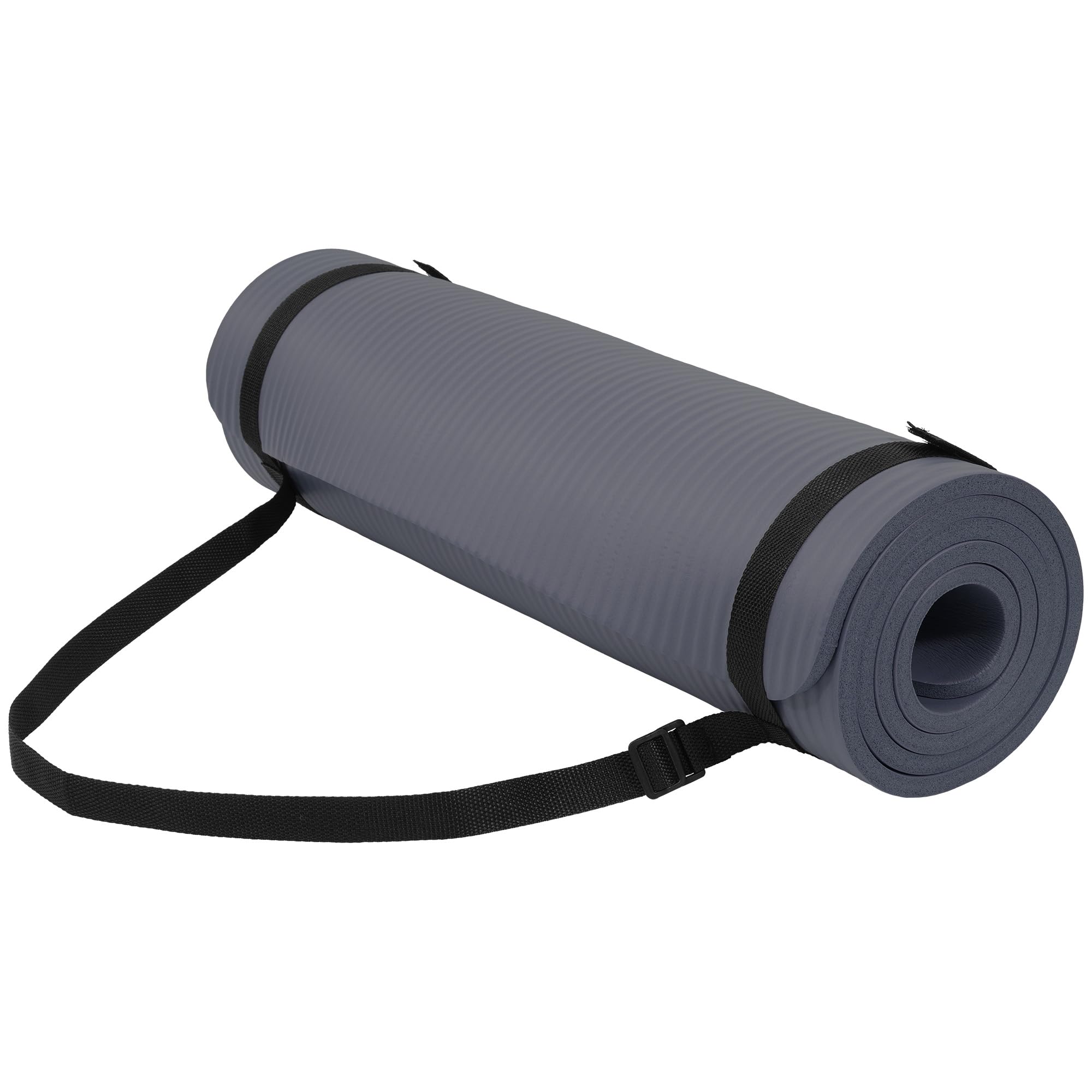 Fitvids 1/2-Inch Thick High Density Foam Exercise Yoga Mat with Carrying Strap, For Cushioning The Body Against Hard Floors, Graphite
