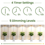 LBW Grow Lights for Indoor Plants, 6.3" Full Spectrum Plant Light with Base, 65" Height Adjustable Grow Lamp, 6/8/12/16H Auto Timer, 3 Colors, 5 Dimmable Levels, for Tall Large Plants, Bamboo Grain