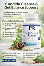 Candida Care Supplement for Women & Men - Yeast Cleanse & Gut Balance Support with Caprylic Acid, Oregano, Black Walnut, Wormwood, Probiotics & Digestive Enzymes - Intestinal Support - 120 Capsules