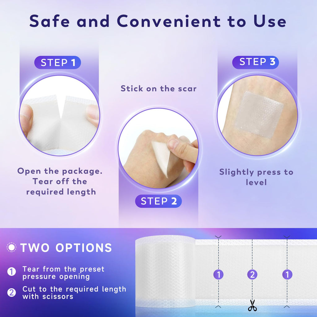 Yarster Silicone Scar Sheets, Silicone Scar Tape(1.6"x 120" Roll-3M), Medical Grade Scar Sheets, Scar Tape for Surgical Scars, Burn, C-Section, Keloid Scars, Acne Treatment, Stretch Marks Removal