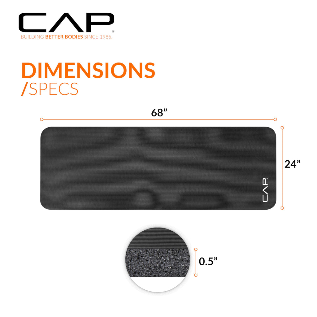 CAP 1/2" Thick Yoga Mat, Exercise & Workout Mat with Strap, Black