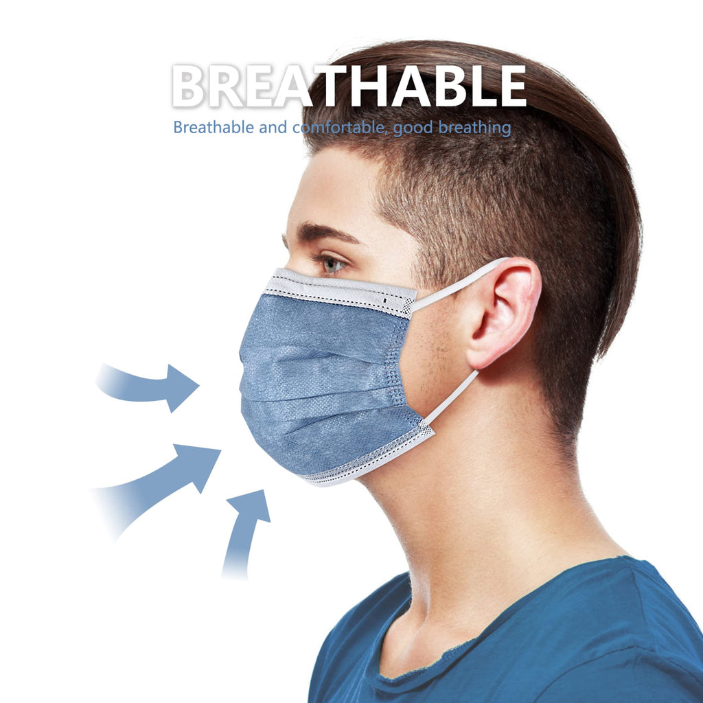 akgk Disposable Face Masks 100Pcs, 3 Layer Protective Face Mask Navy Blue Face Masks 100Pcs
