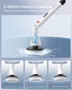 MayKing Electric Spin Scrubber with 9 Brush Heads, 3-Angle & 4-Length Adjustable Cordless Power Scrubber, 3-Speed & Battery LED Display, Electric Scrubber for Cleaning Bathroom Bathtub Floor Tiles