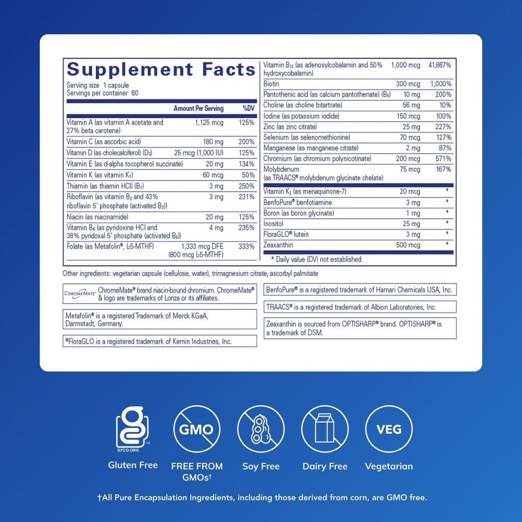 Pure Encapsulations PureGenomics Multivitamin - Supplement to Support Nutrient Requirements of Common Genetic Variations - with Vitamin A,B,C,D,E, K & Minerals - 60 Capsules