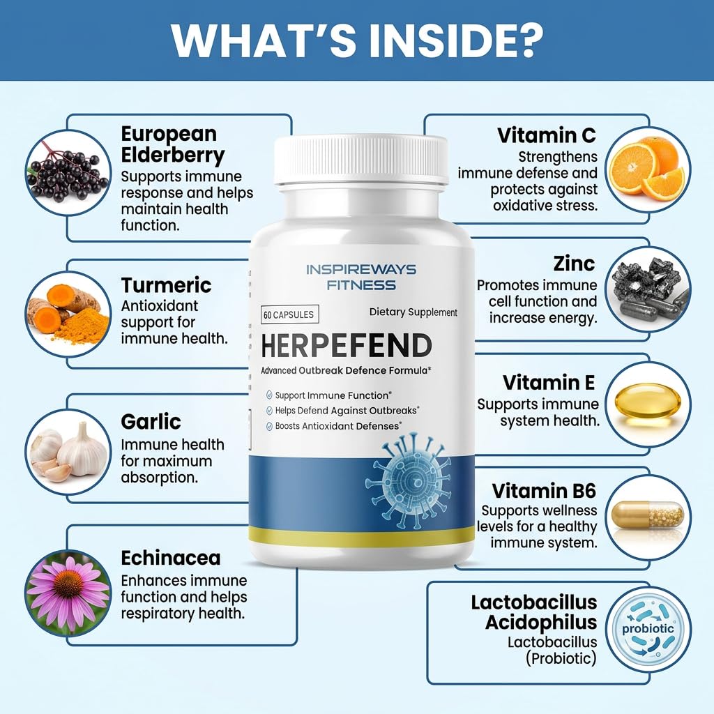 Fitness InspireWays Herpefend Ultra Strength Advanced Daily Immune Support Formula (60 Capsules)
