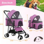 BestPet Pet Stroller Premium 3-in-1 Multifunction Dog Cat Jogger Stroller for Medium Small Dogs Cats with Folding Lightweight Travel & Detachable Carrier,Purple
