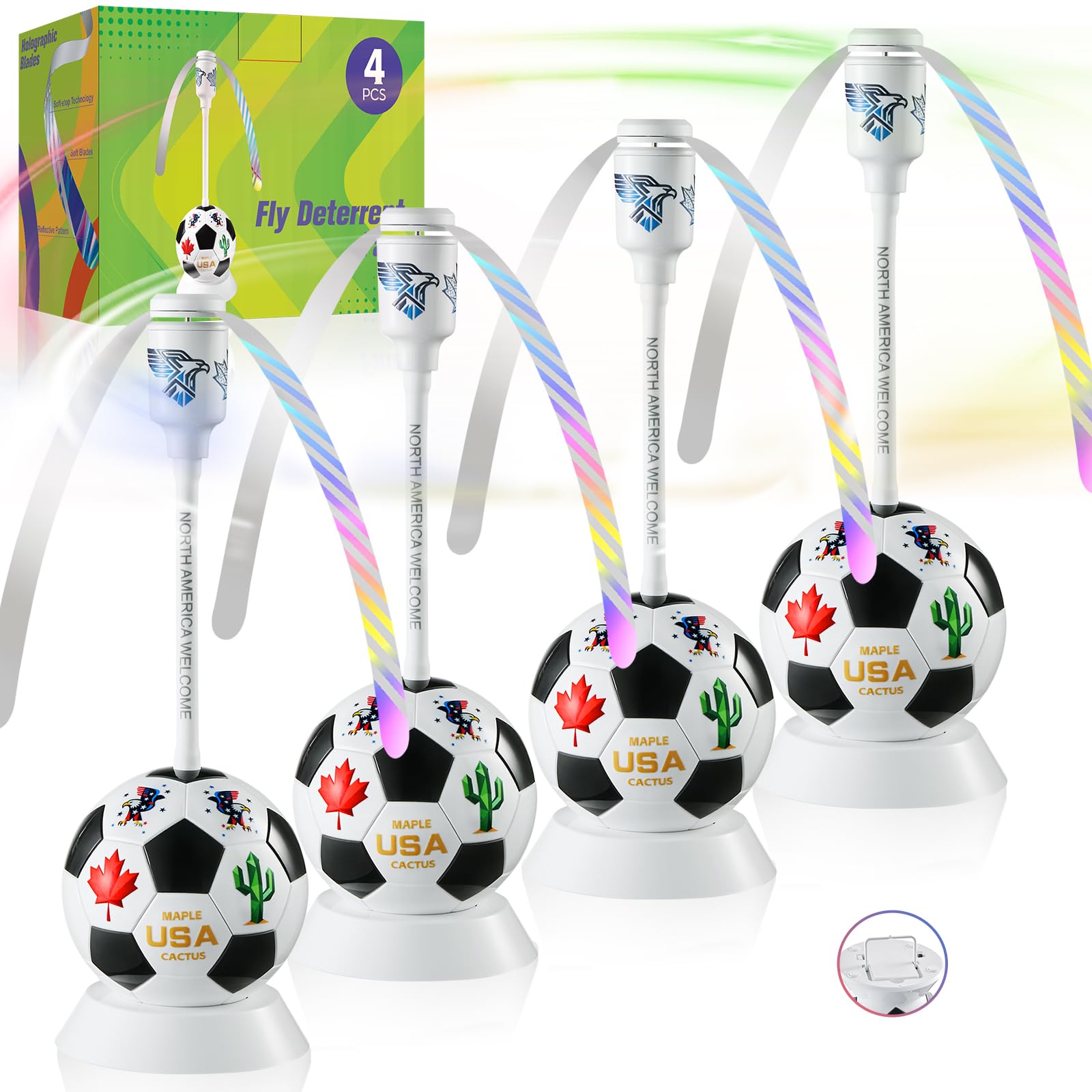 chemotex Soccer Theme Fly Fans for Tables, Table Top Fly Spinner to Keep Flies Away from Food, Outdoor Fly Repellent Fan for World Cup Party Decorations, Birthday Party Decor, BBQ (4)