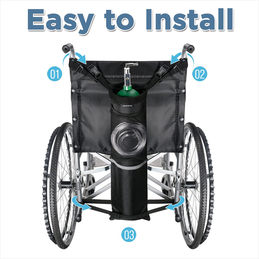 ZHEEYI Oxygen Cylinder Bag for Wheelchairs with Buckles, Fits Any Wheelchair, Black (Fits Most Oxygen cylinders)