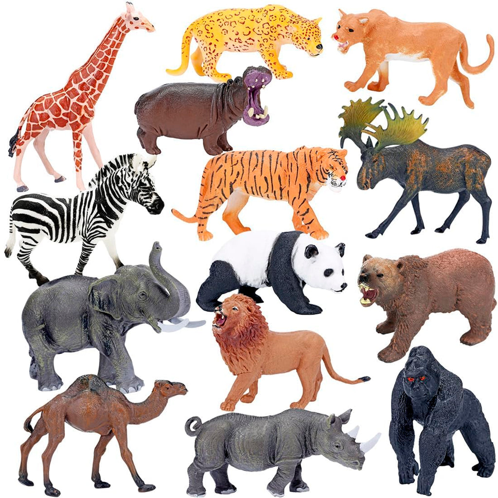 BOLZRA Safari Animals Figures Toys, Realistic Jumbo Wild Zoo Animal Figurines Plastic African Jungle Animals Playset for Kids Toddlers, 14 Piece Gift Set