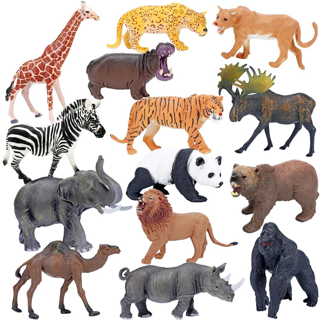 BOLZRA Safari Animals Figures Toys, Realistic Jumbo Wild Zoo Animal Figurines Plastic African Jungle Animals Playset for Kids Toddlers, 14 Piece Gift Set