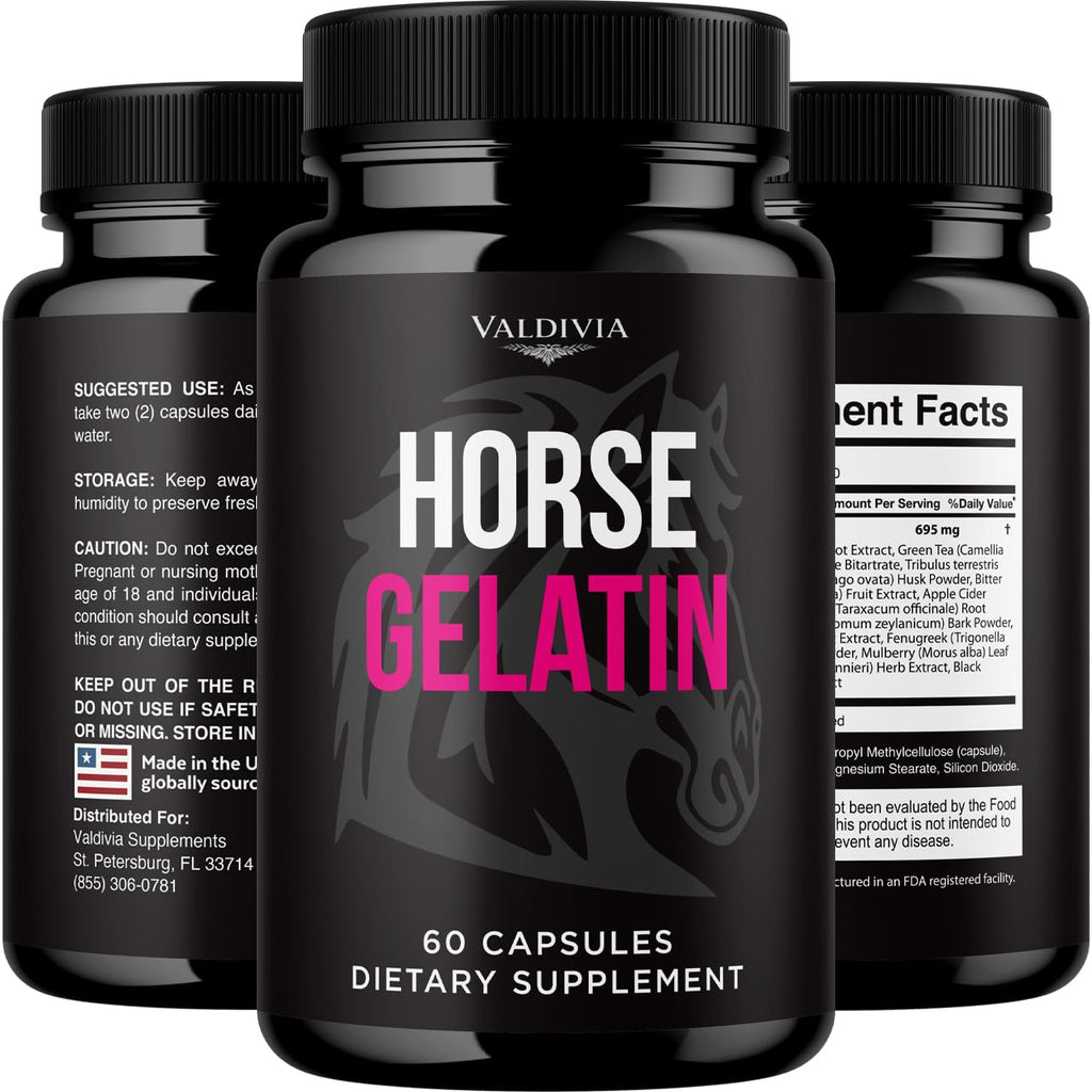 Valdivia (5 Pack) Horse Gelatin Capsules - Official HorseGelatin Supplement, Premium Formula, Natural Vitamins for Health & Wellness - 300 Capsules for 5 Months