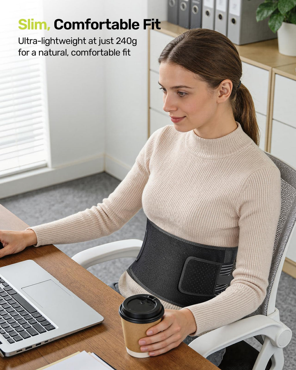 Rakiie Slim Back Brace for Lower Back Pain Relief, Lightweight & Breathable Back Support Brace for Men Women, Ergonomic Light Lumbar Support for Everyday Wear, Pink S