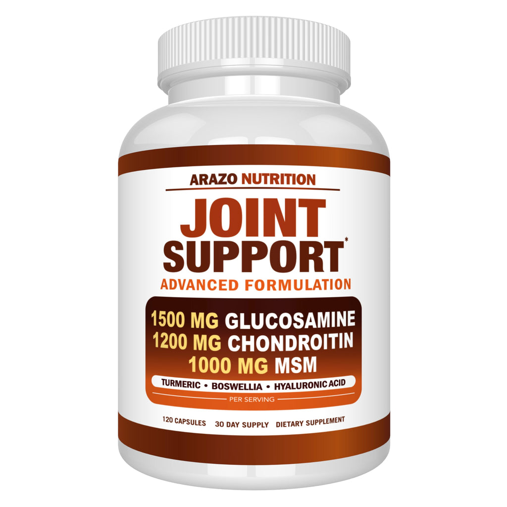 Arazo Nutrition Glucosamine Chondroitin Turmeric Msm Boswellia - Joint Support Supplement for Relief 120 Capsules for Bones, Back, Knees, Hands (120 Capsules)