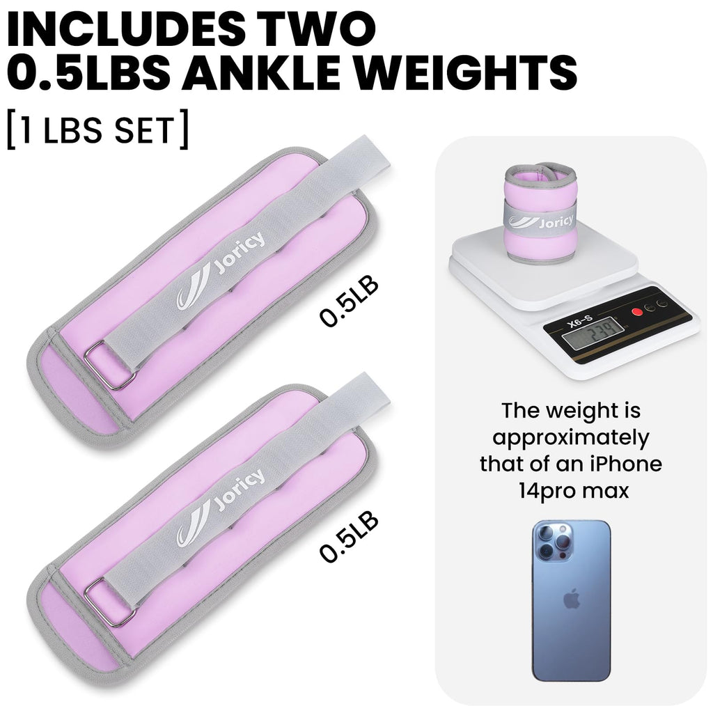 Ankle Weights, Wrist Leg Arm Weights for Women Men Kids Child with Adjustable Straps,A Pair of 1LBS(0.5LB Each Weight) Strength Training Weighted for Jogging, Running, Walking, Fitness, Light Purple