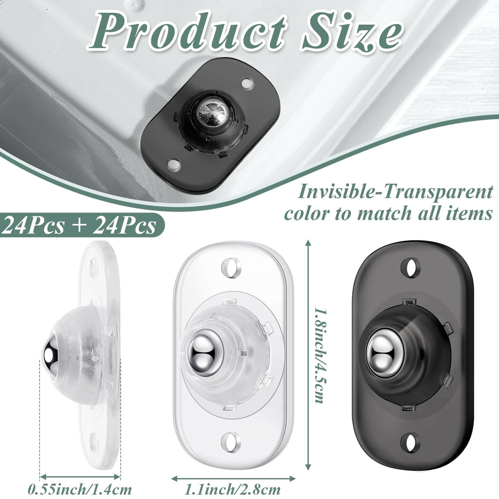 Honoson 48 Pcs Self Adhesive Caster Wheels Appliance Rollers Appliance Sliders for Kitchen 360° Swivel Universal Wheel Mini Small Kitchen (Clear Black White with 1 Steel Ball Style)