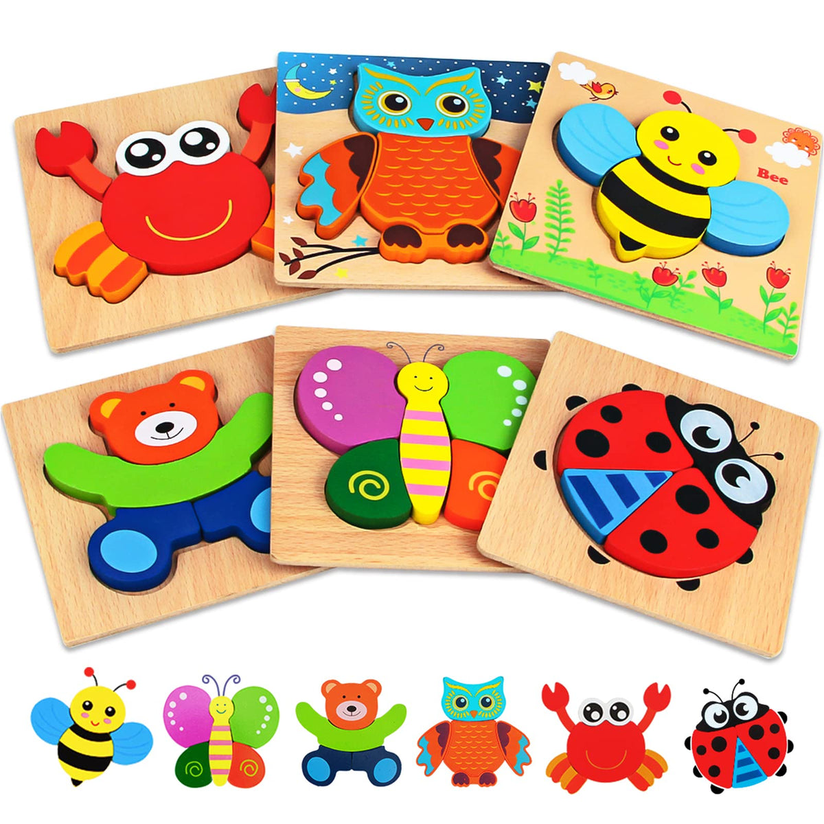 Wooden Toddler Puzzles Montessori Toys: Gifts for 1 2 3 Year Old Boys Girls