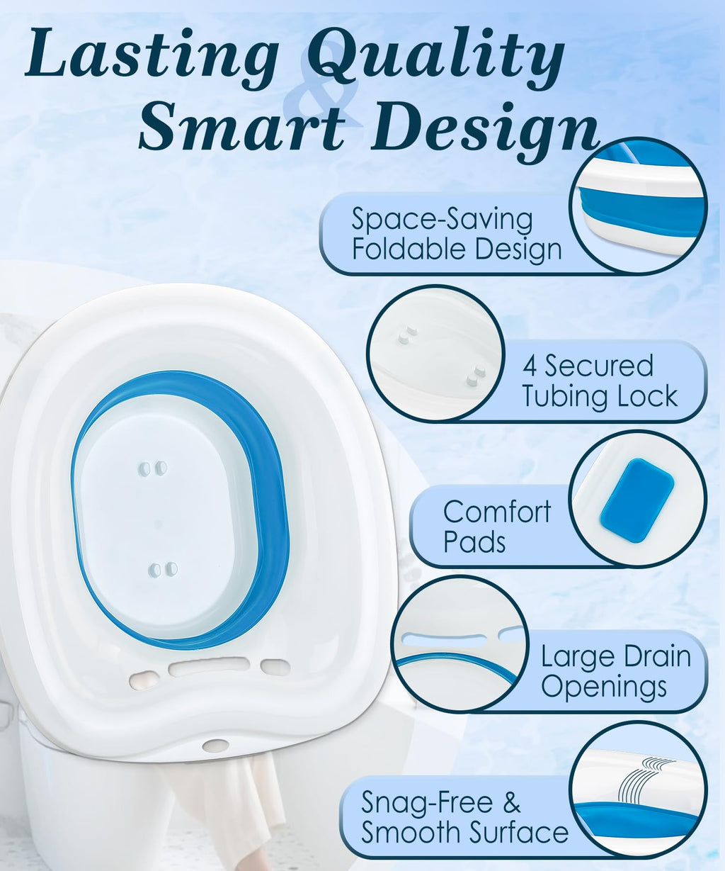 xemieau Sitz Bath, Sitz Bath for Toilet Seat, Postpartum and Hemorrhoids Care Kit - Yoni Steam Seat - Foldable Portable Basin soak - Universal Fit for Standard Toilets