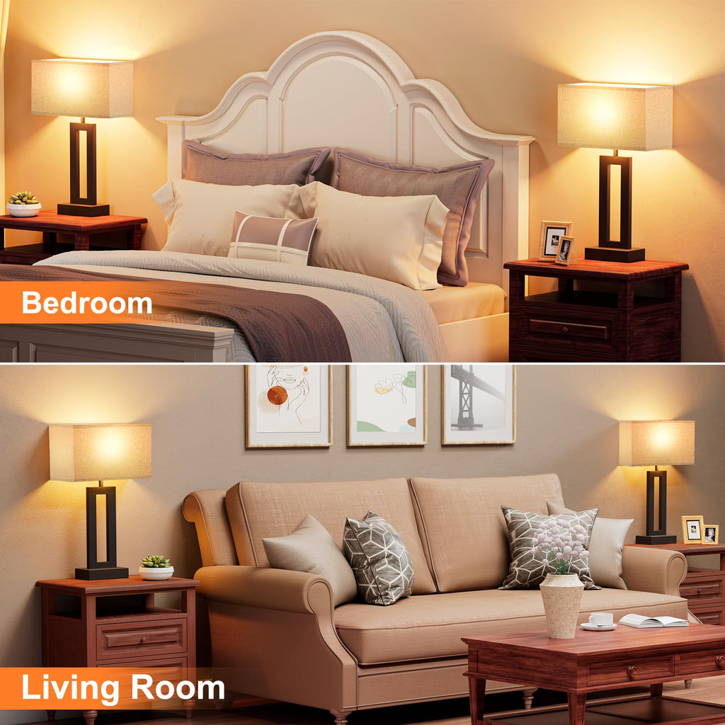 19.6" Touch Lamps for Nightstand, 3 Way Dimmable Bedroom Lamp, USB C+A