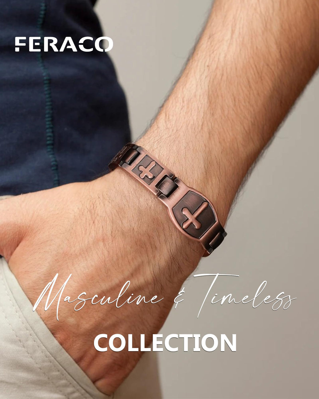 Feraco Copper Cross Bracelet for Men,Magnetic Therapy Christian Bracelets