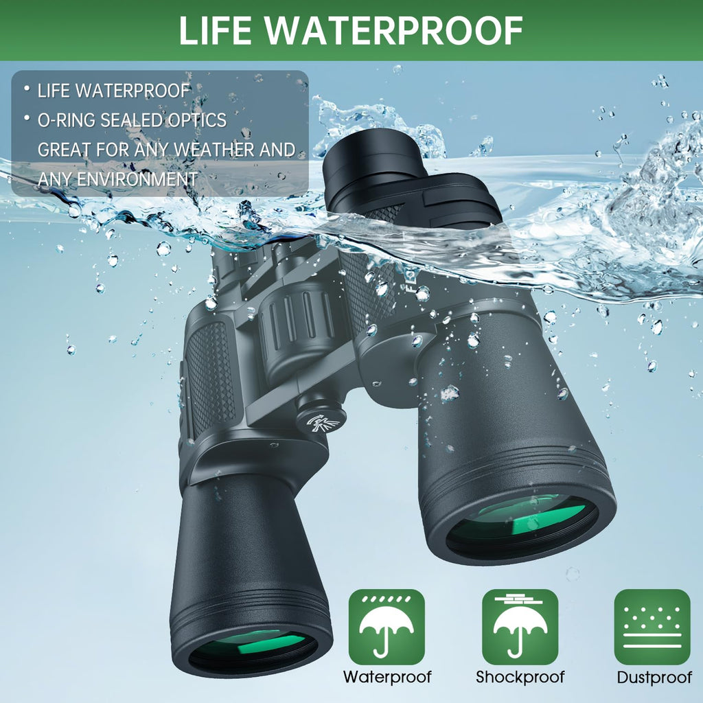 20x50 High Powered Binoculars for Adults, Waterproof Compact Binoculars with Low Light Vision for Bird Watching Hunting Camping Travel Cruise Hiking Sports Stargazing, Christmas Birthday Gifts for Men