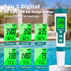 Pool Salt Tester ORAPXI pH and Salt Meter for Saltwater Pool pH and Salinity Digital Tester 5 in 1 Salt Meter for Swimming Pools Hot Tubs and Swim Spas
