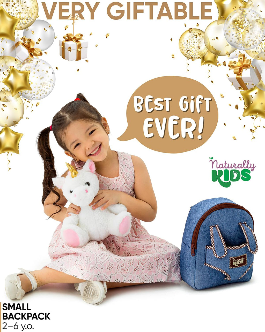 Naturally KIDS Unicorn Backpack, Toys 2 Year Old Girl Birthday Gift 3 4 5 6