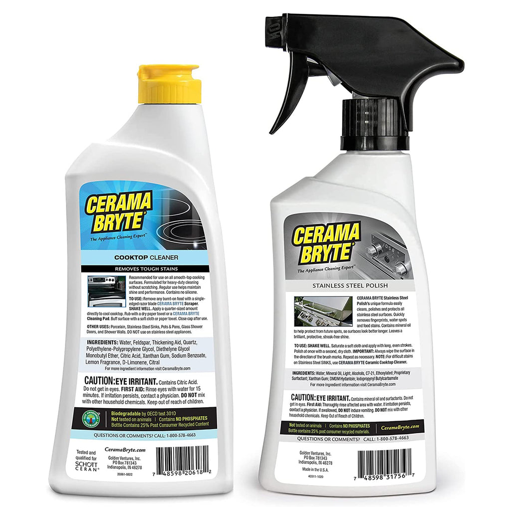 Cerama Bryte Stainless Steel Appliance Cleaner & Removes Tough Stains Cooktop and Stove Top Cleaner for Glass - Ceramic Surfaces, 16 & 18 Ounces, 3-18 Ounces + 1-16 Ounce