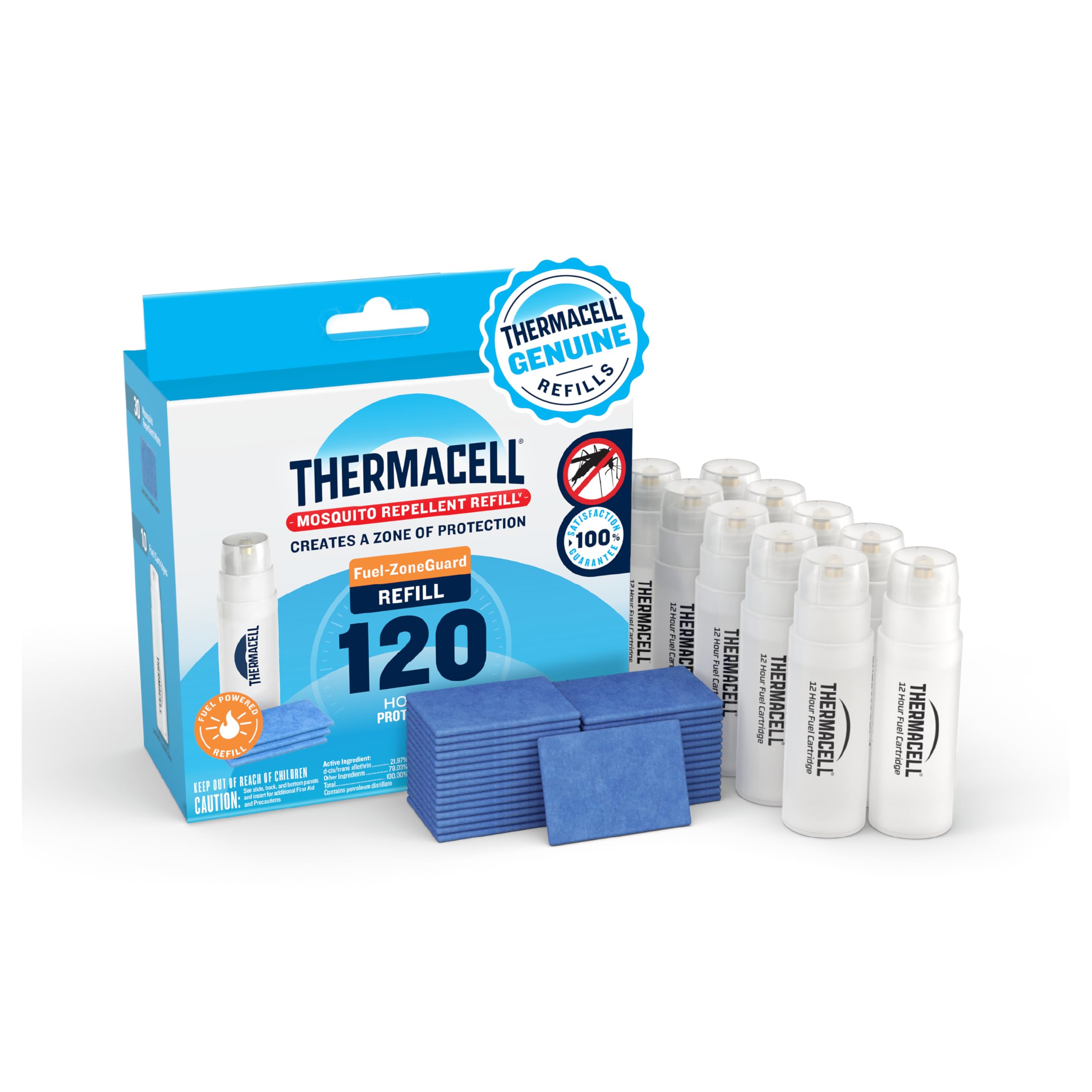 Thermacell Mosquito Repellent Refills; Provide 120 Hours of Protection; Contain 30 Repellent Mats, 10 Fuel Cartridges; Compatible with Any Fuel-Powered Mosquito Repeller Product