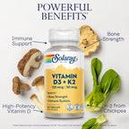 SOLARAY Vitamin D3 K2 - Bone Health and Immune Support Supplement - With 5000 IU Vitamin D as Vit D3 and 50 mcg Vitamin K2 as Menoquinone MK7, Made Without Soy, 60-Day Guarantee, 120 Serv, 120 VegCaps