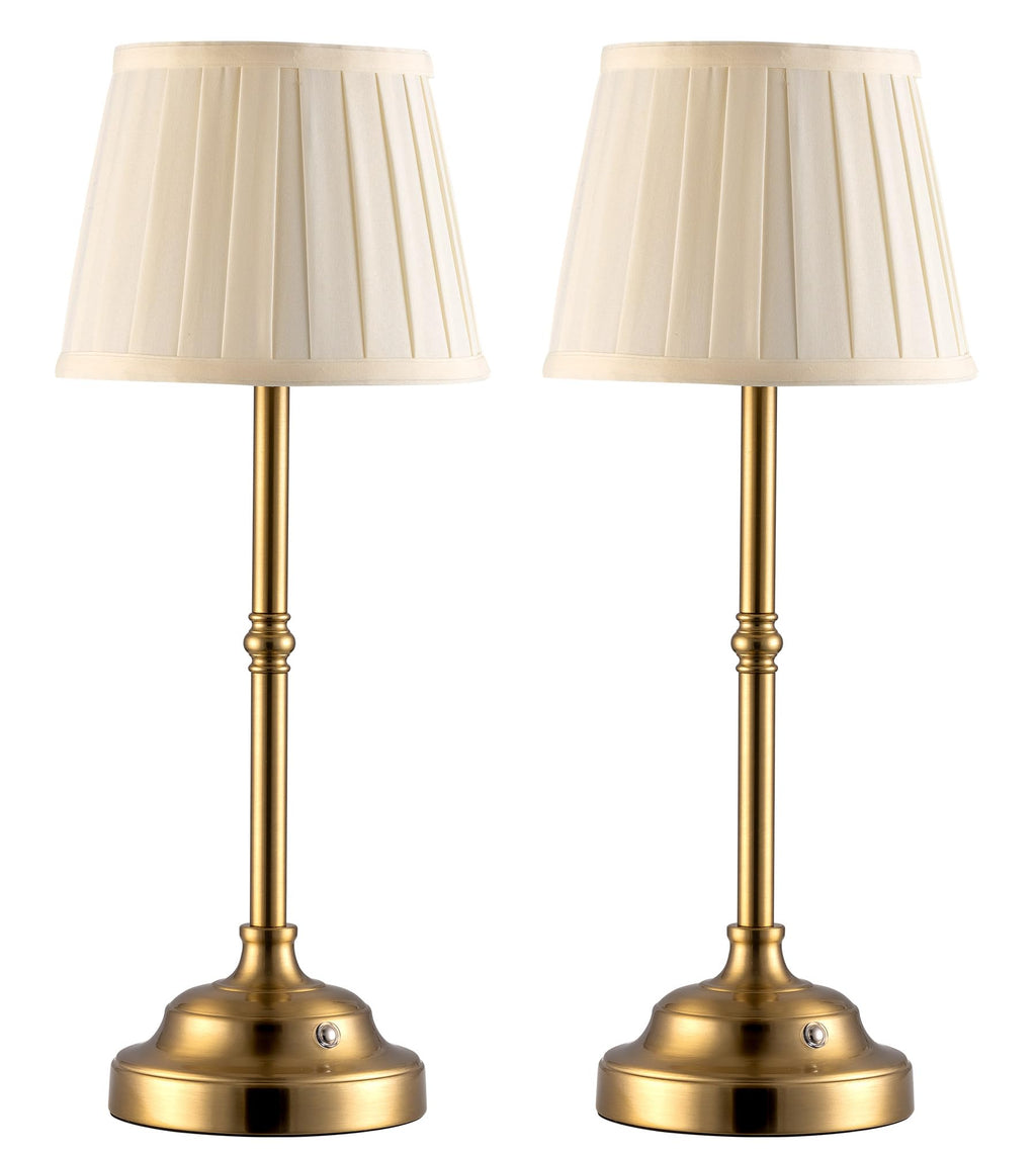 KDG Cordless LED Table Lamp Set of 2, Portables Fabric Shade Desk Lamps, 4000mAh Rechargeable Battery Powered Lighting, Dimmable Light for Dining Room, Bedroom, Bedside, Night Light, Balcony (Gold)