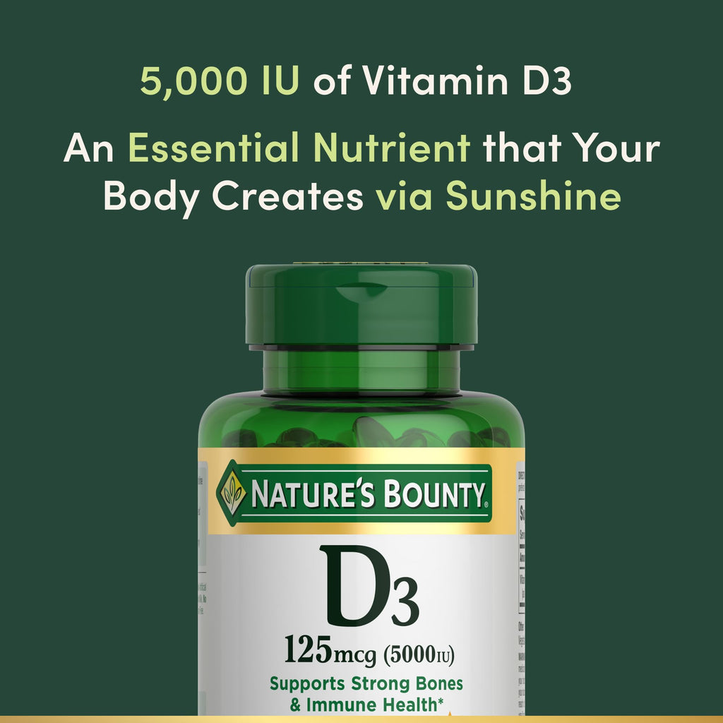 Nature's Bounty Vitamin D3 5000 IU Softgels, Rapid Release, Immune Support, Vitamin D Supplements, 240 Ct