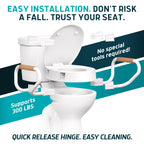 Lunderg Raised Toilet Seat with Handles - Round/Standard - Easy to Install Toilet Seat Risers for Seniors - Adds 3 Inches & Works like the one you’ve always used - Elegant design - No Hospital Vibe