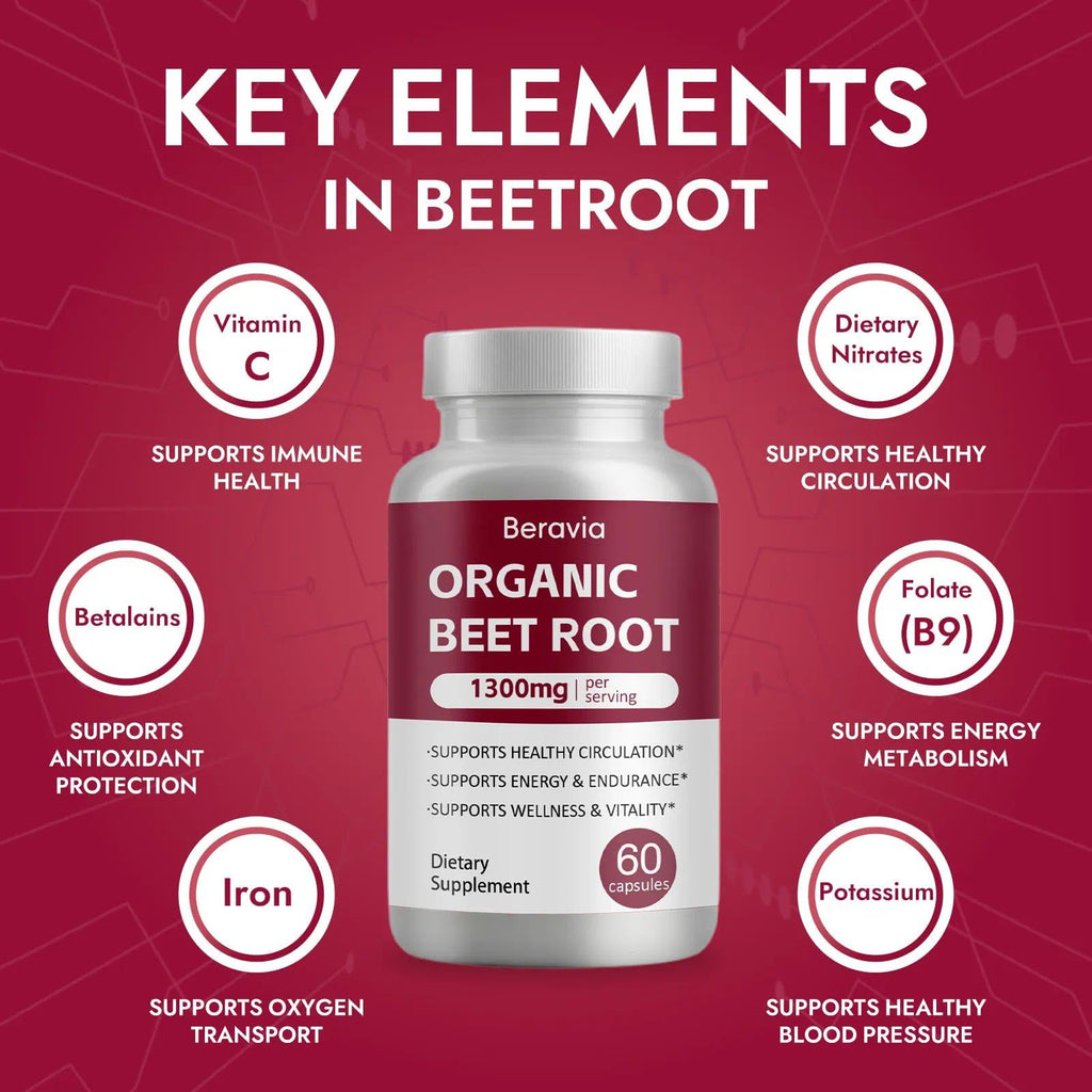 OIMTUE Beravia Beet Root Capsules | Antioxidant Formula - Vegan, Non-GMO, Gluten-Free - 1300mg, 60 Capsules