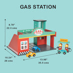 Mentari Toys - Gas Station - Wooden Toy Garage with Lift, Cars, Ramp and Gas Pumps - Encourages Imaginative Play, Fine Motor Skills & Problem Solving - Age 3+