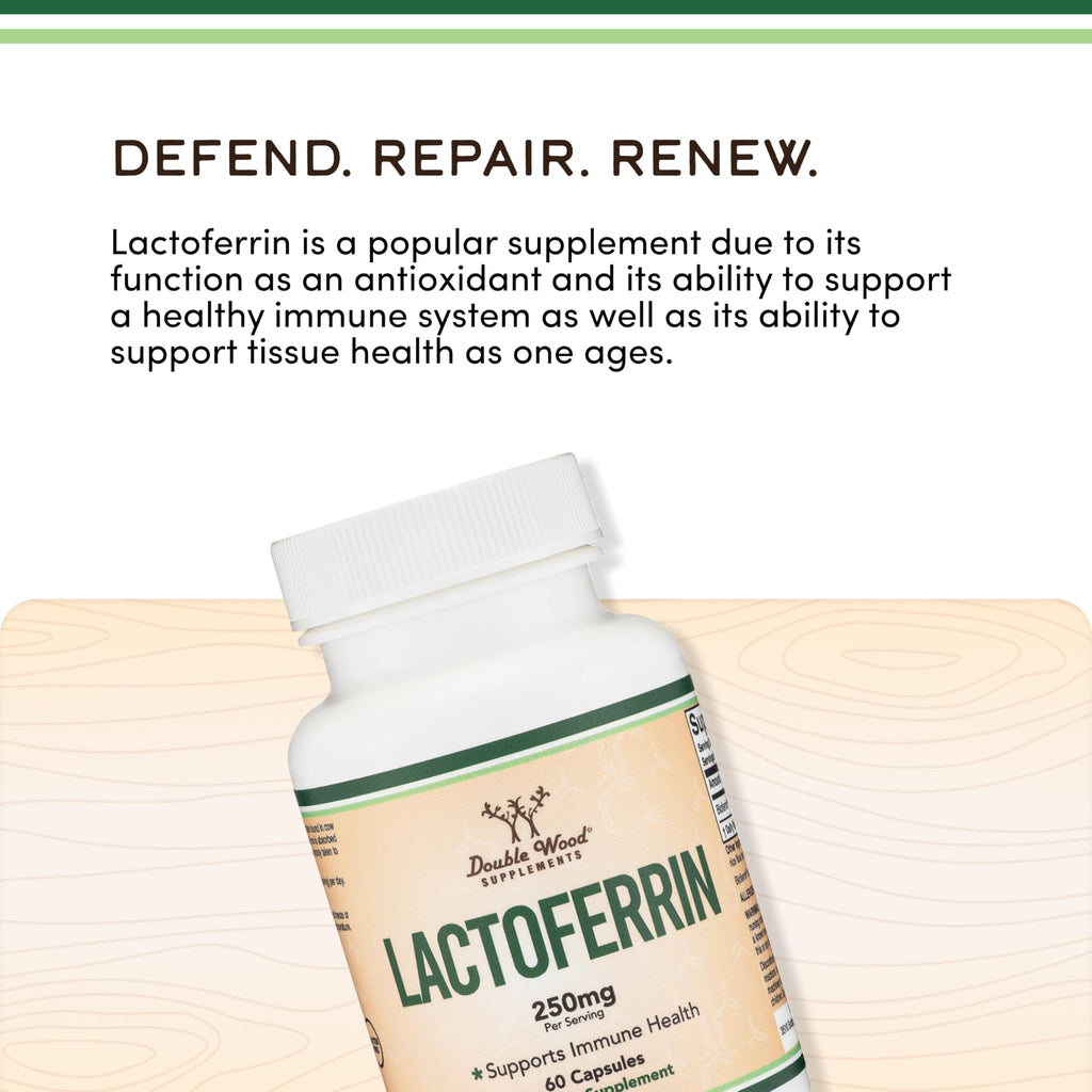 Lactoferrin 250mg per Serving (60 Capsules) Patented Bioferrin Lactoferrin - Superior Iron Supplement for Iron Deficiency and Immune Support by Double Wood Supplements