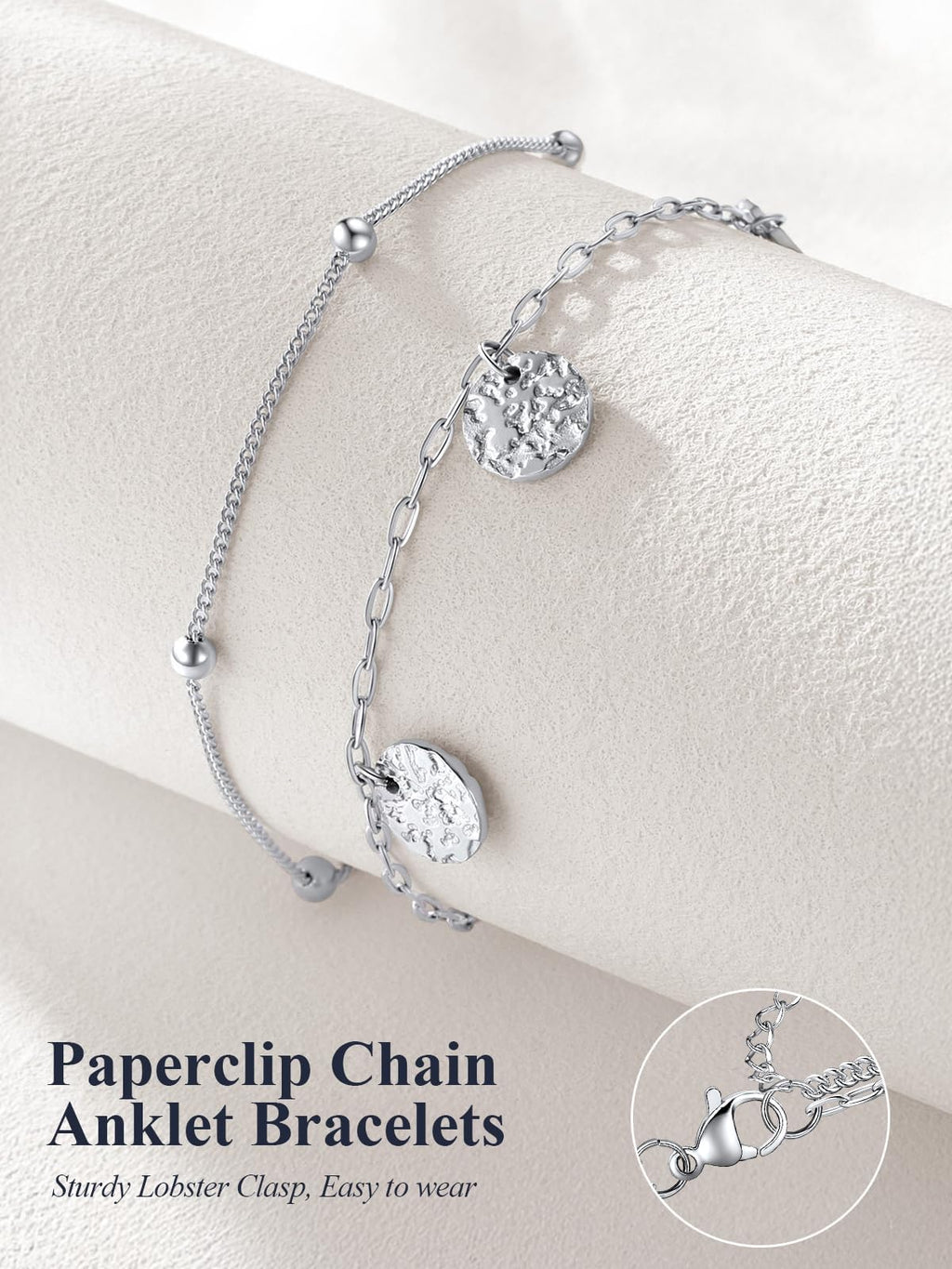 U7 Silver Anklets for Women Layered Gold Chain Anklet Lightweight