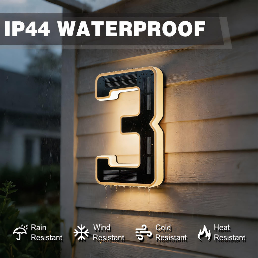ISUNMEA 6.7 Inch Solar Lighted House Numbers for Outside, Light Up Waterproof LED Address Signs for Houses, Backlit Illuminated Exterior Modern House Numbers Light (3-Black, 6.7IN)