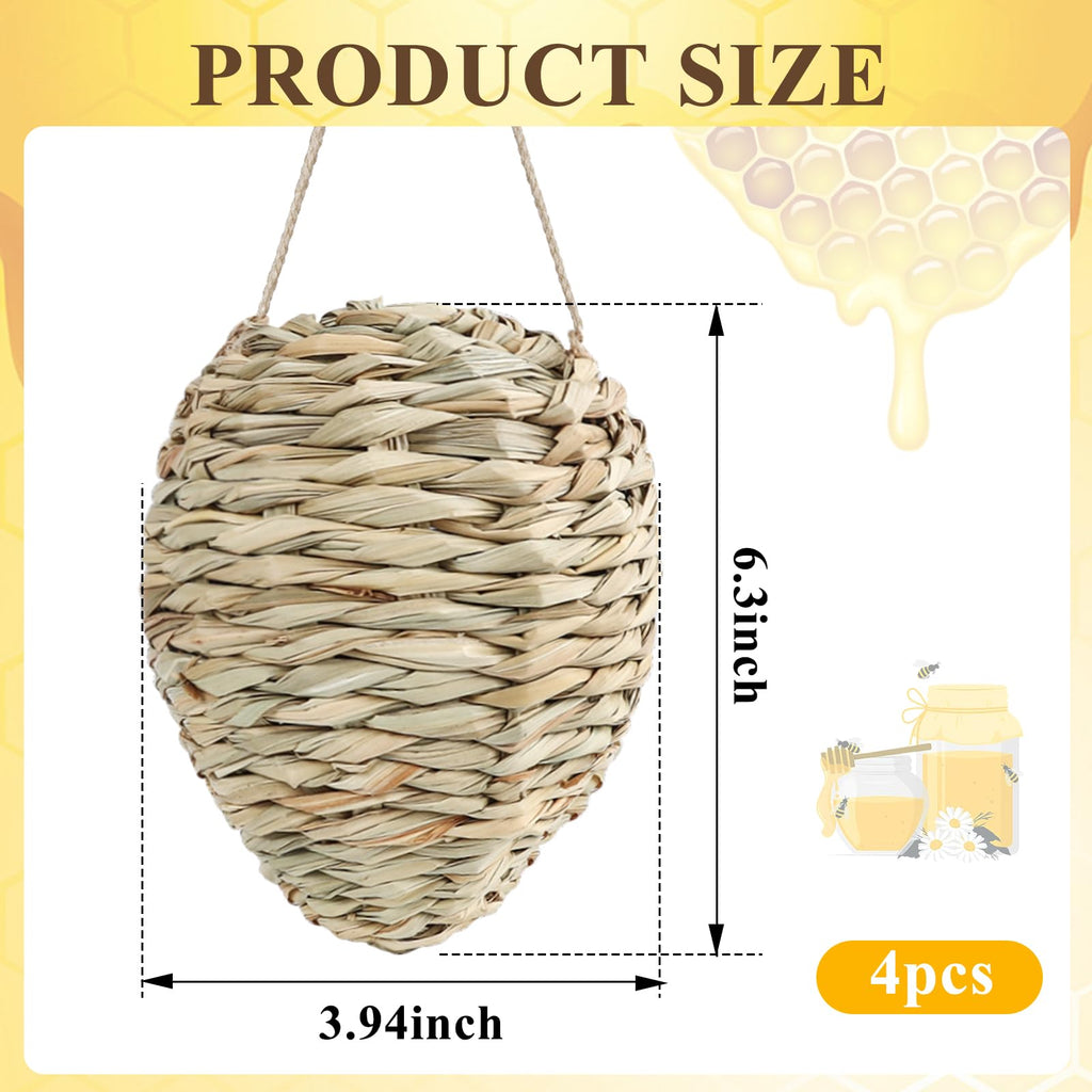 4 Pack Wasp Nest Decoy, Woven Reed Fake Wasp Nest for Outdoor Decor