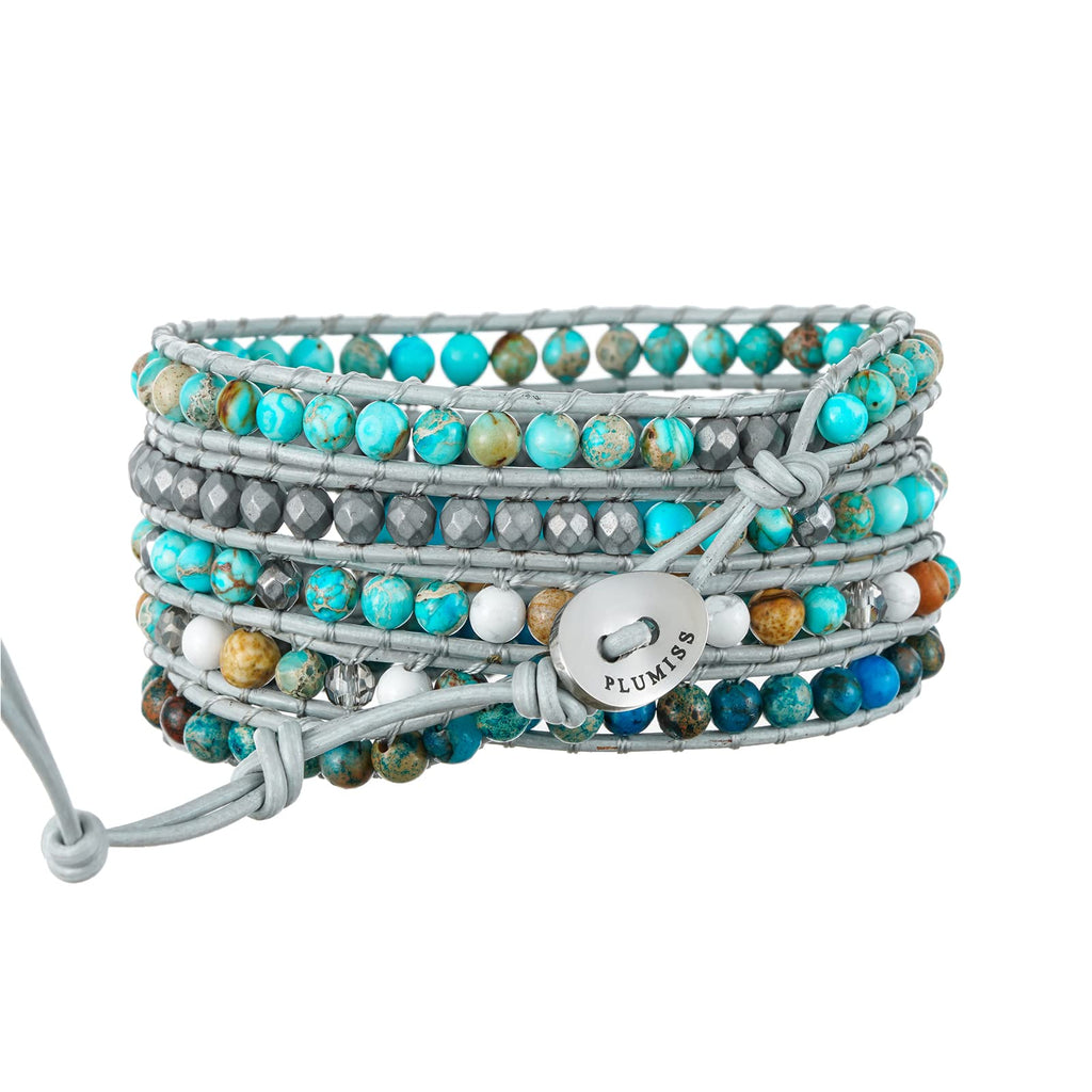 Plumiss Boho Natural Turquoise Stone Beaded Wrap Bracelets for Women Men