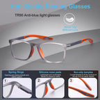 BLOEXCLU 6 Pack Reading Glasses for Men Sports Style Blue Light Blocking Readers with Spring Hinge Women Eyeglasses (Black & red & Brown & Orange & Blue & transparent, 2.5, x)
