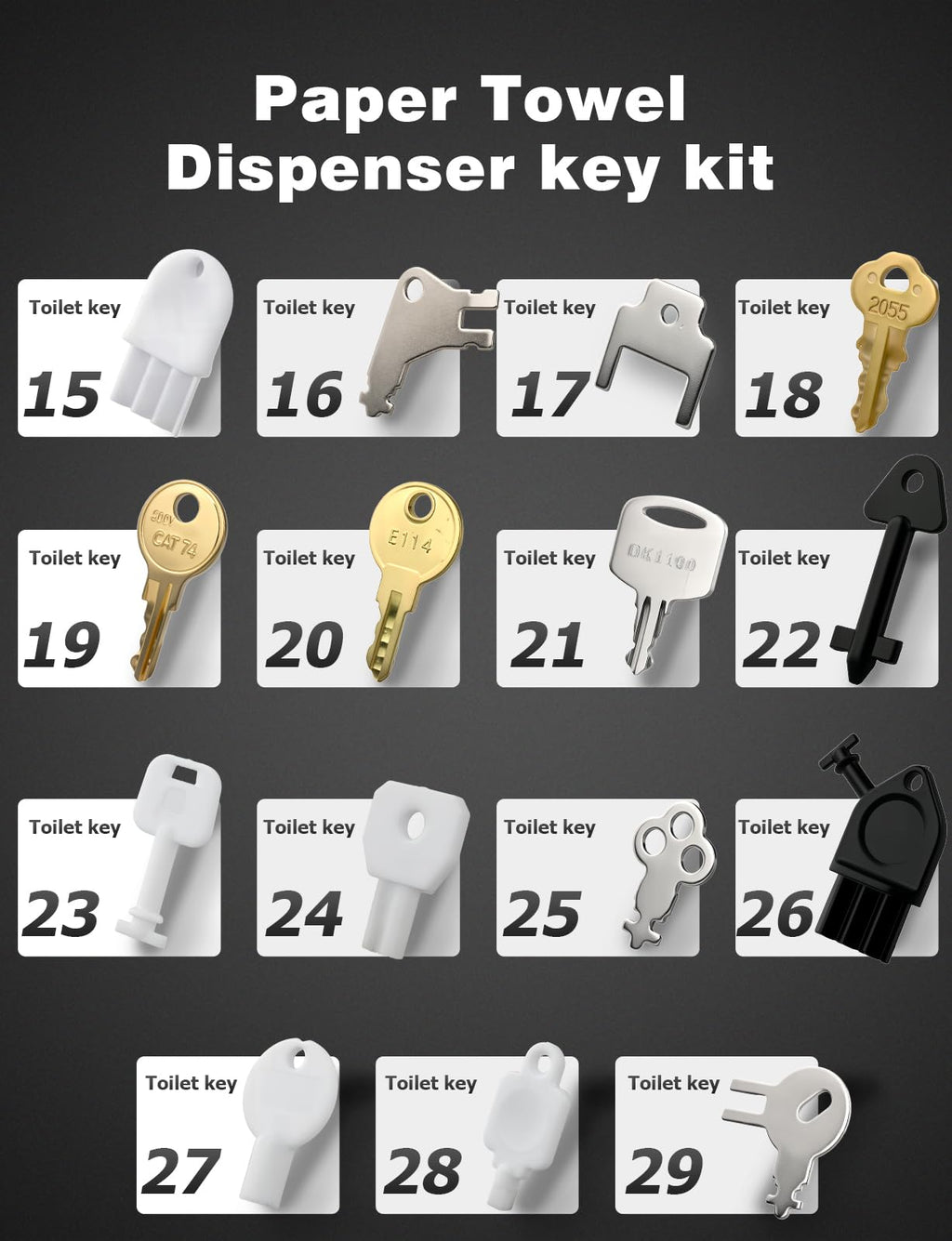 Mellbree 29-Pack Dispenser Key Set for Toilet Paper Towel Soap Janitor