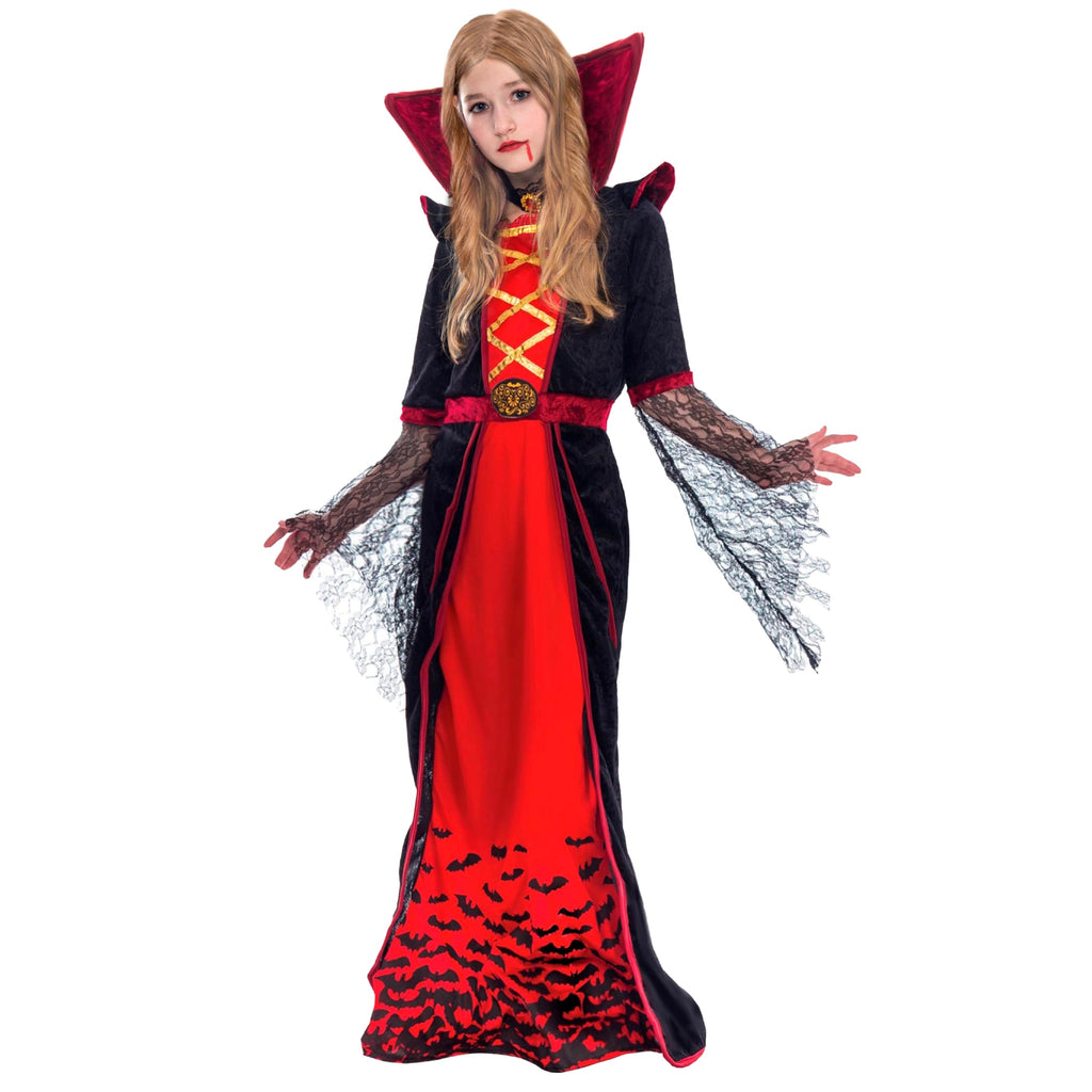 Spooktacular Creations Royal Vampire Costume for Girls, Deluxe Set Halloween Gothic Victorian Vampiress Queen Costume for Dress Up Party