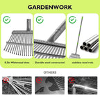 GARDENWORK Leaf Rake for Leaves,36-73" Long Garden Rake with 25&11 Tines