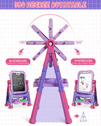 Lehoo Castle Easel for Kids, Double Sided Kids Art Easel with Magnetic White Board Chalk Board, Adjustable Standing Toddler Easel with Drawing Accessories, Gift for Girls 3 4 Years Old