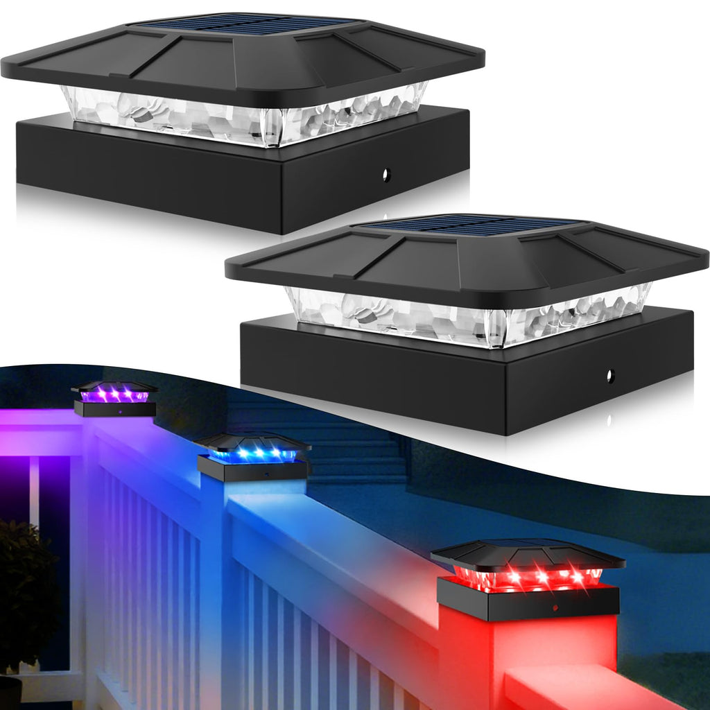 Peasur 4x4 Post Solar Lights RGB Color Changing, 2 Pack Post Cap Light Fits 4×4/3.5×3.5 Wood/Vinyl Posts, Waterproof Fence Top Lighting for Wood/Vinyl Posts for Outside Deck Mailbox Porch Railing